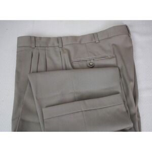 JOHN ALEXANDER HARTMARX Men's Pant Wool Gabardine Beige Pleated Cuffed 38 x 31